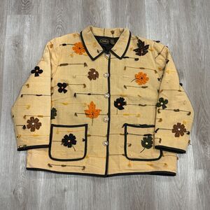 Vintage Allure Jacket 22/24 Autumn Leaves Oversized Art to Wear Artsy Boho Beige